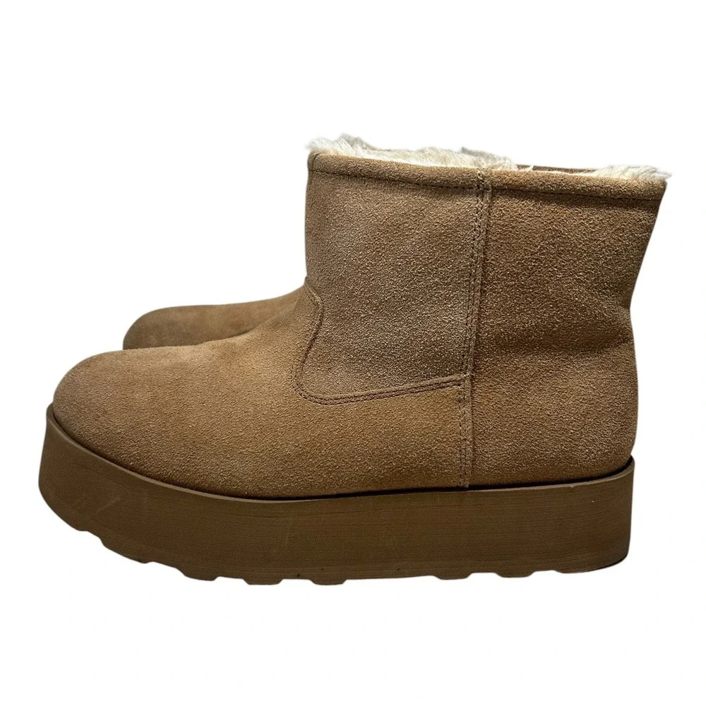 Suede Platform Ankle Boots Faux Shearling Lined Camel Brown 25033100 F24 US 8